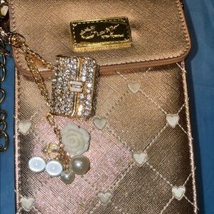 Betsey Johnson metallic Rose Gold Crossbody Bag with Key Charm
